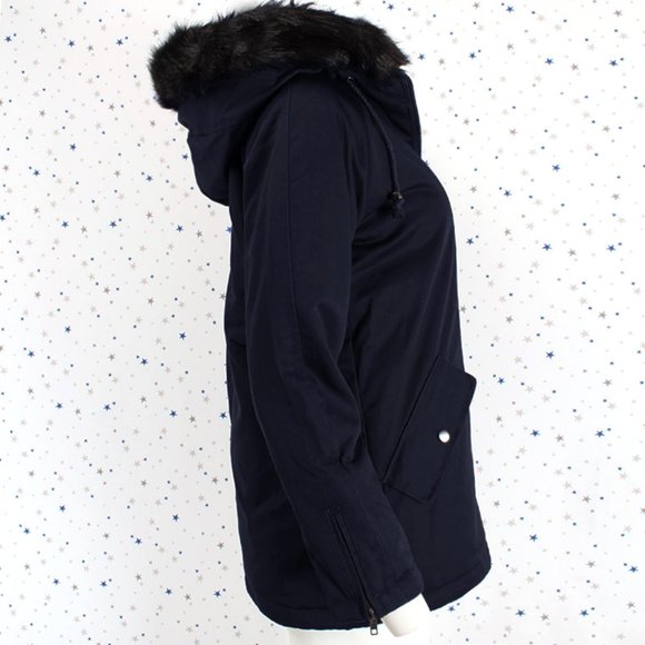 Water Resistant Faux Fur Hooded Jacket Navy - Picture 4 of 11